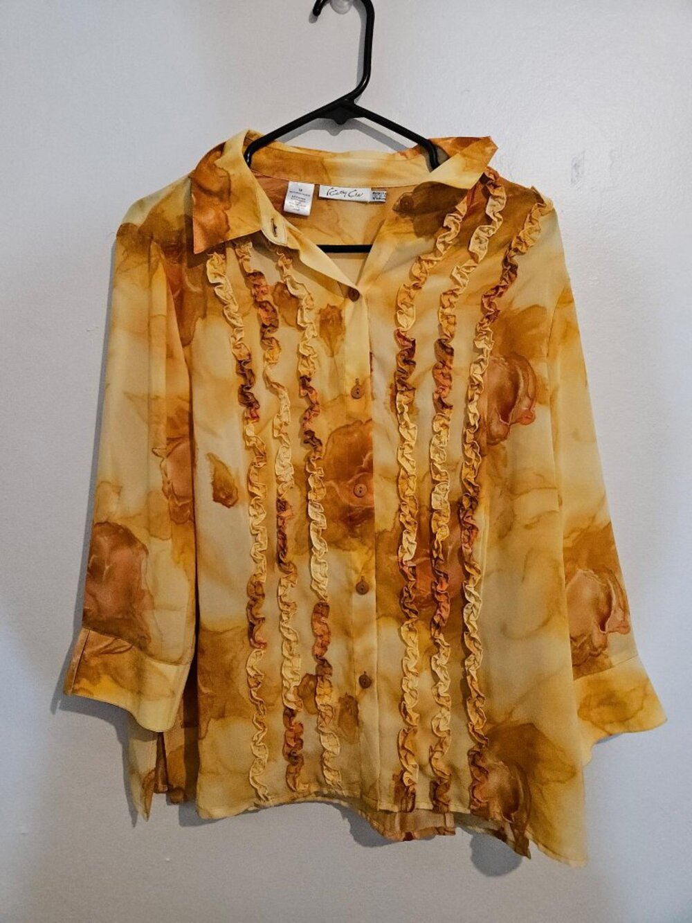 Kathy Che Vintage Yellow Ruffle Blouse sz 18